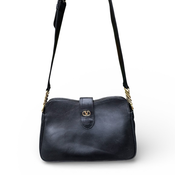 Valentino Garavani Handbags - Vintage Valentino Garavani Black Leather Shoulder Bag with Gold Chain